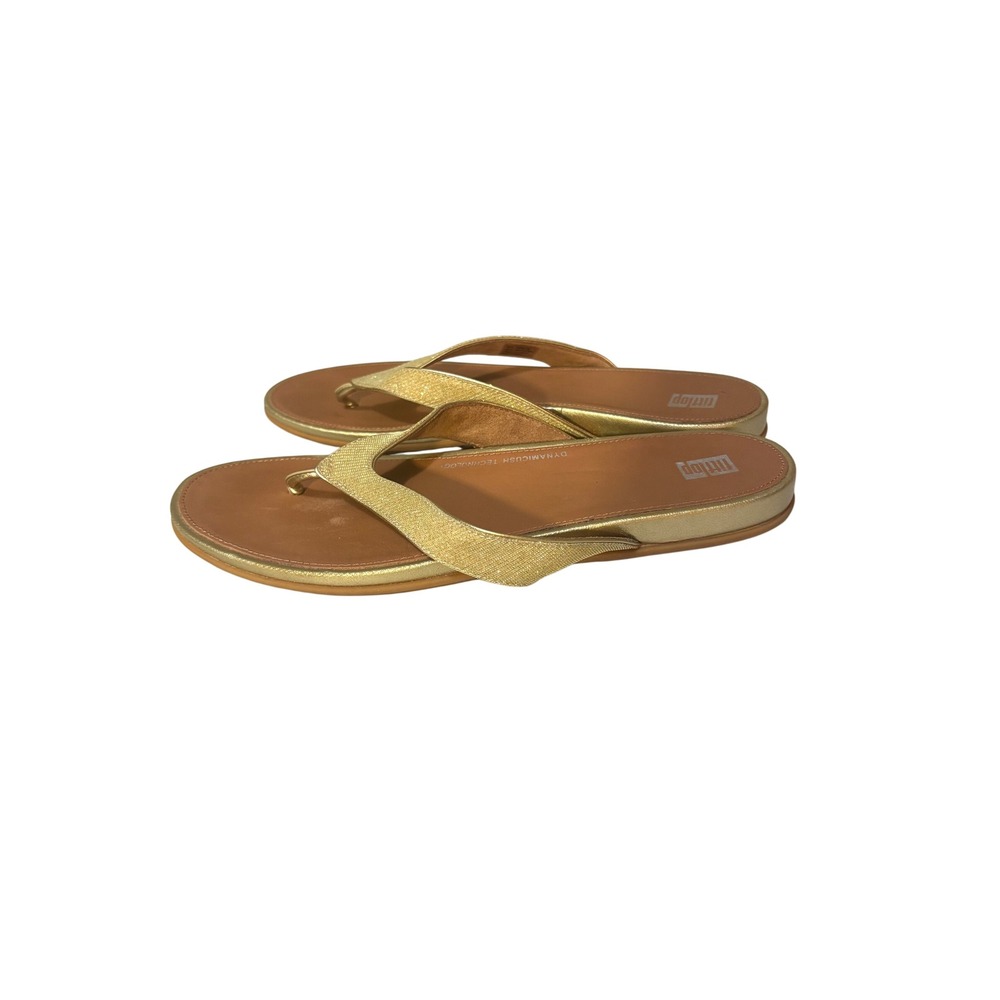 FitFlop H-Bar Gold Shimmer Dynamicush Thong Sandals Womens 10 HQ1-675